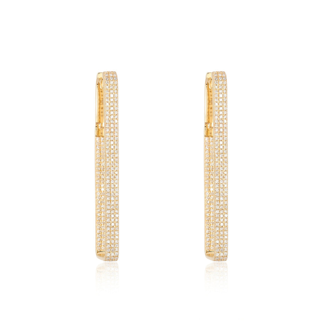 Three Line Pave Rectangular Hoop Earrings