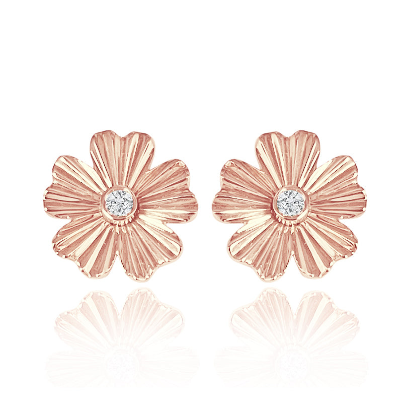 Striped Flower Center Diamond Earrings