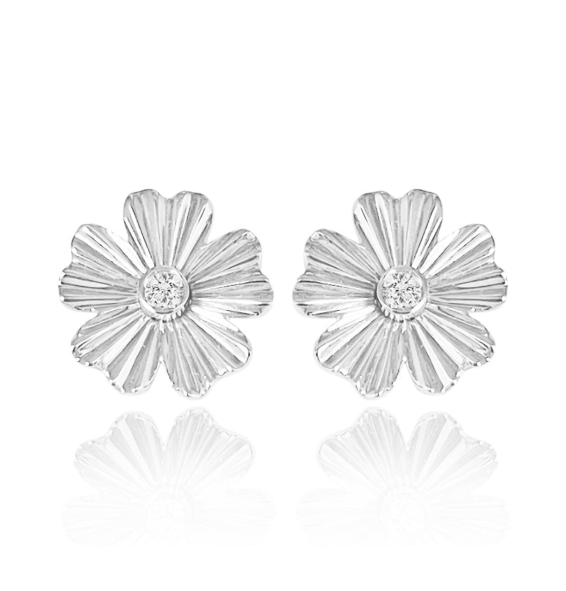 Striped Flower Center Diamond Earrings