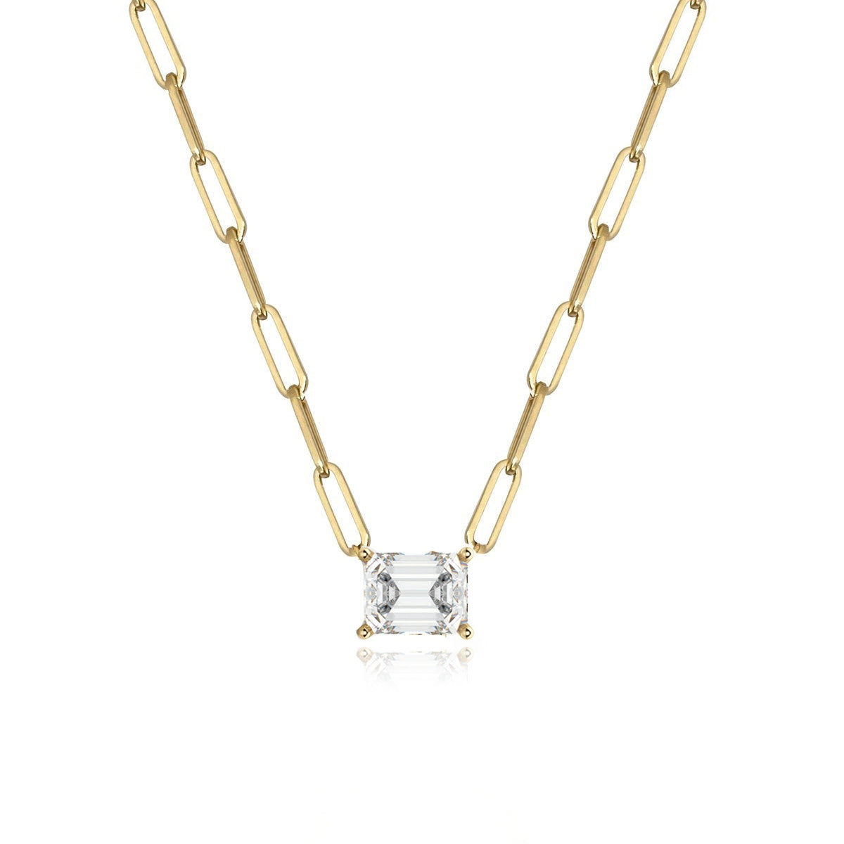 White Topaz Emerald Cut Paperclip Necklace