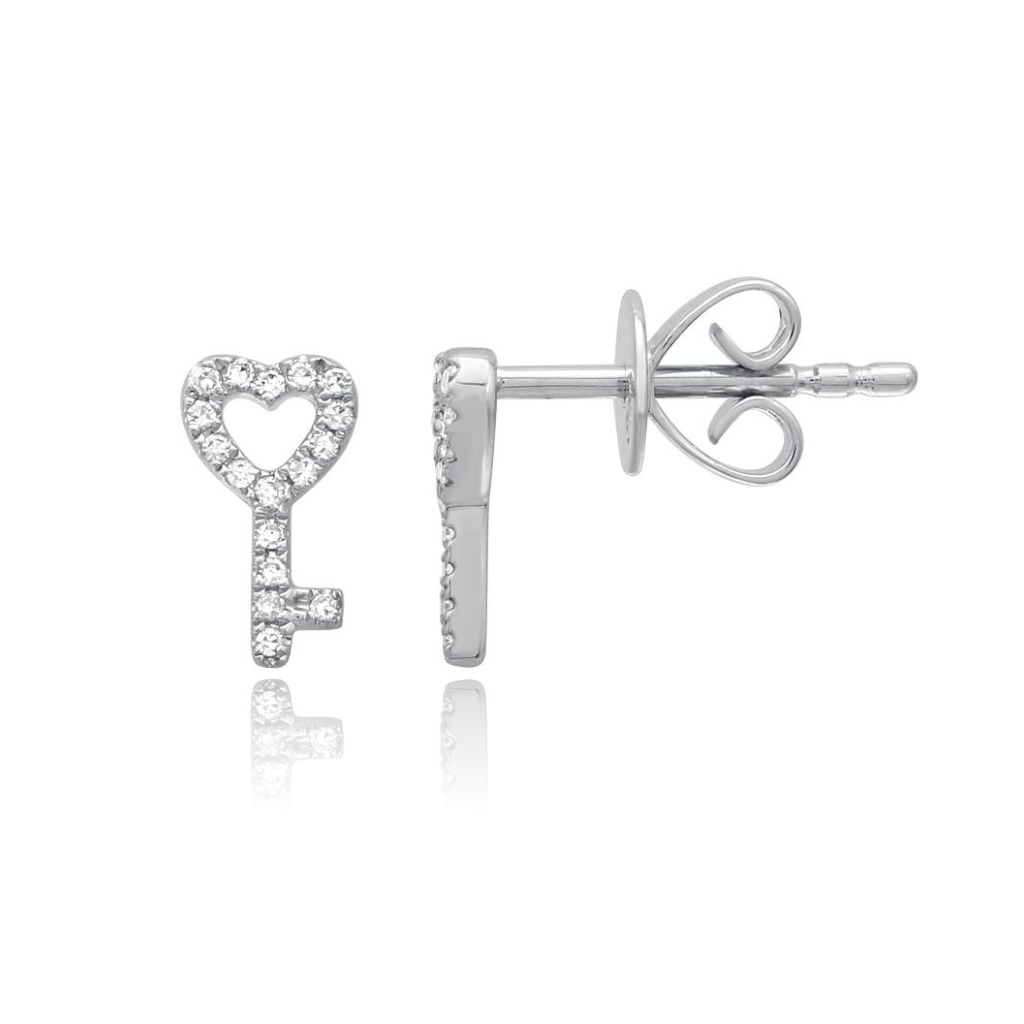 Pave Heart Key Stud