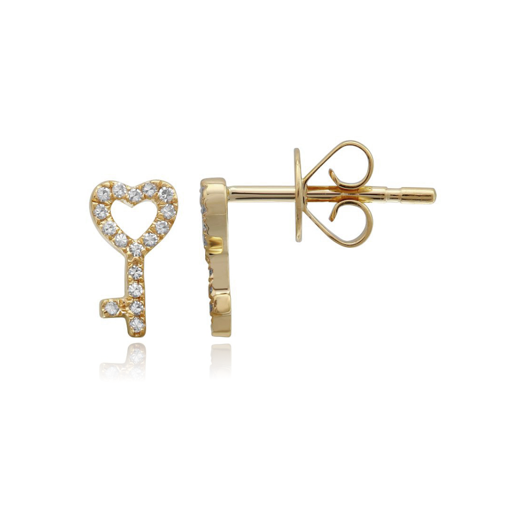 Pave Heart Key Stud