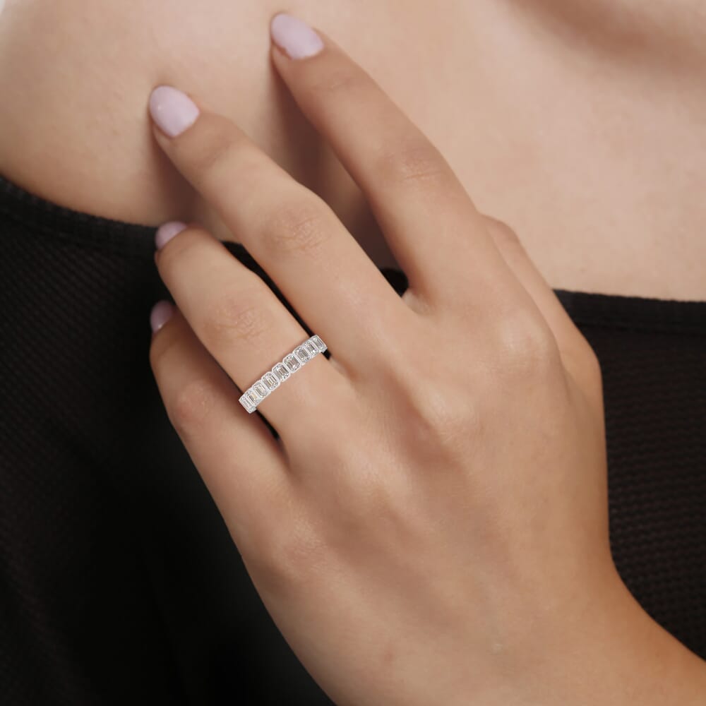 Emerald Half Eternity Diamond Band