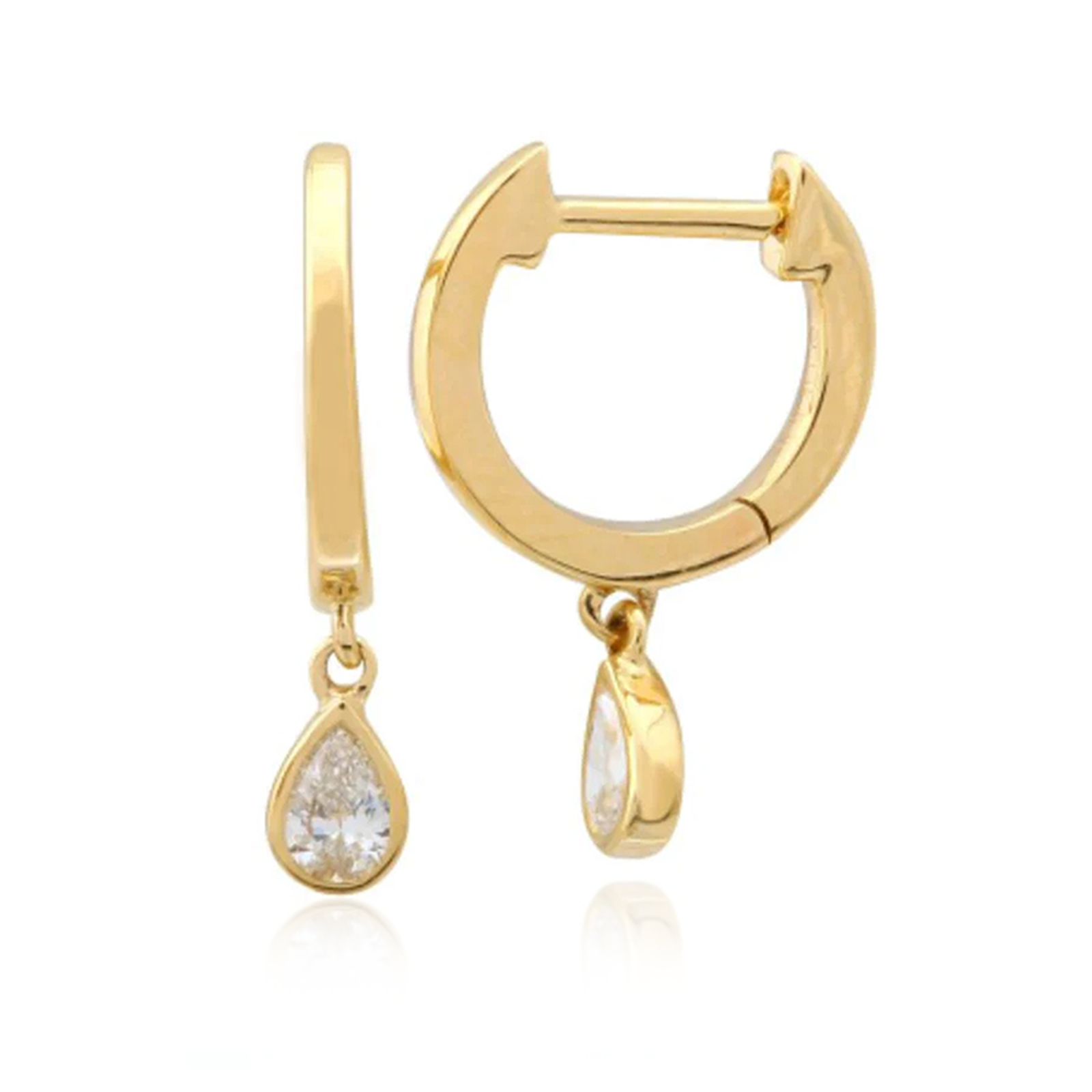 Dangling Bezel Diamond Pear Huggie