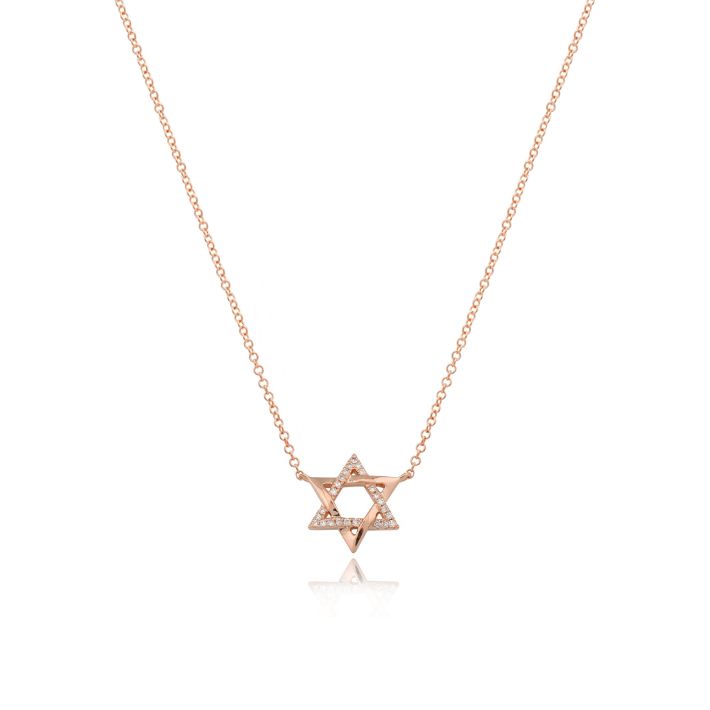 Star of David Half Pave Gold Necklace