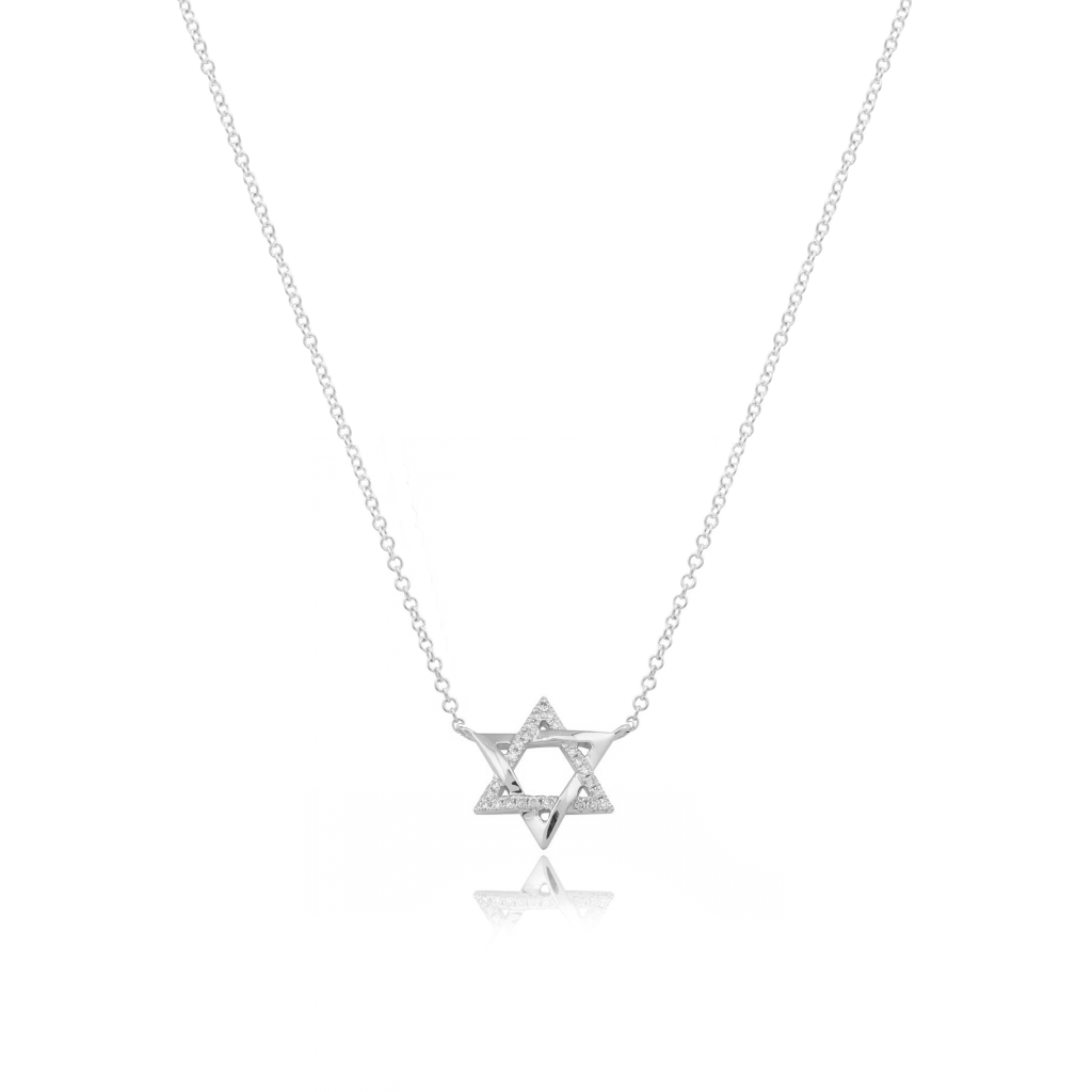 Star of David Half Pave Gold Necklace