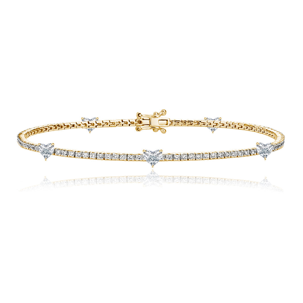 Five Diamond Heart Tennis Bracelet