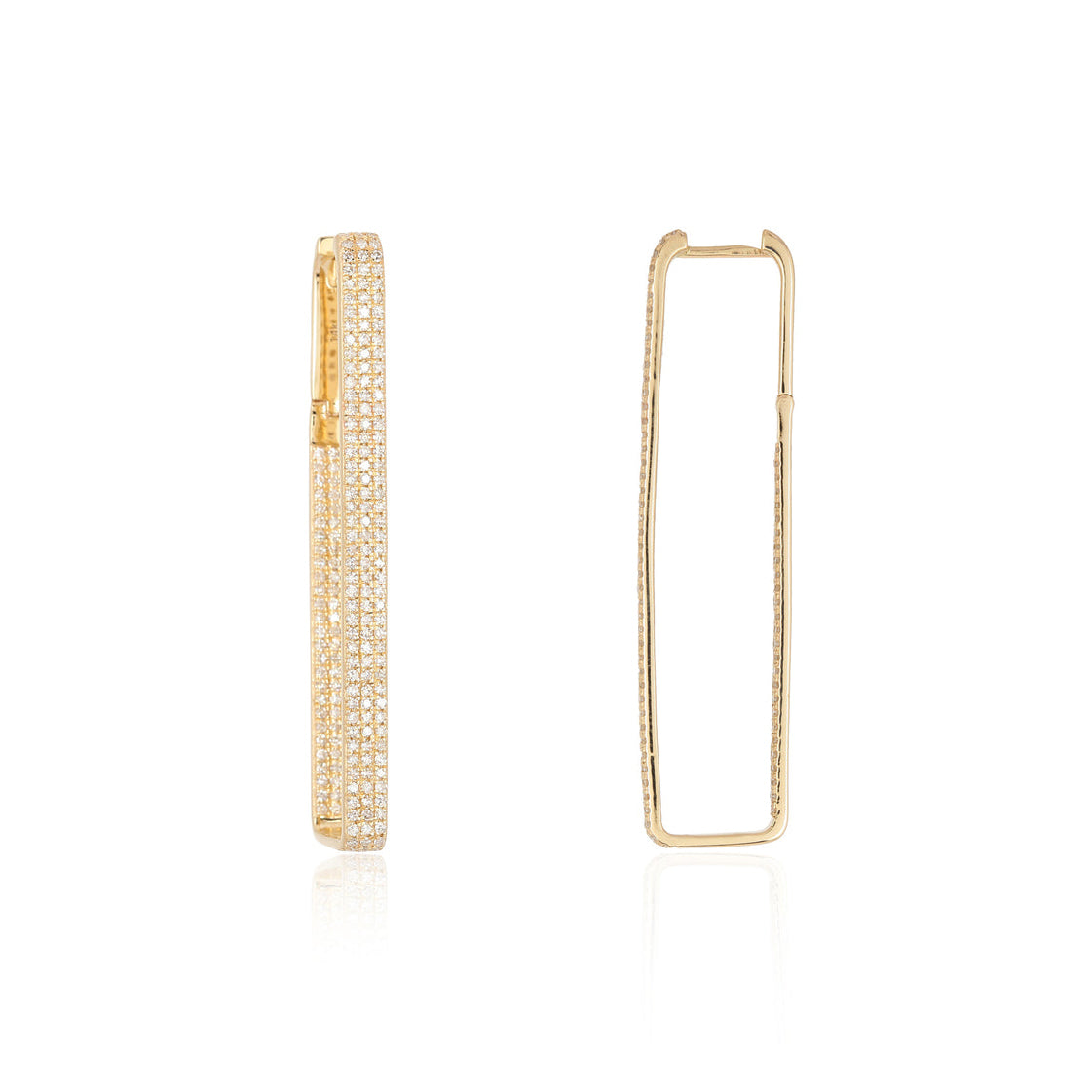 Three Line Pave Rectangular Hoop Earrings