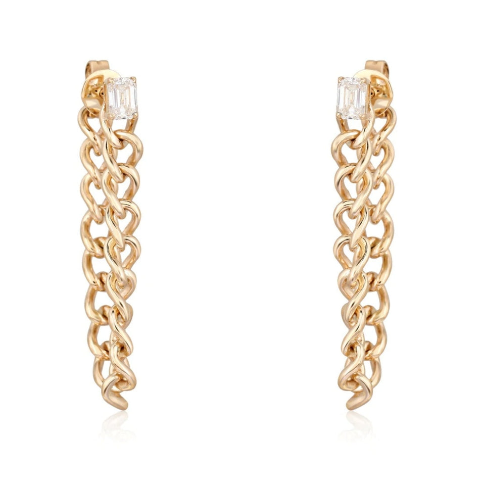 Emerald Cut Diamond Cuban Chain Earring