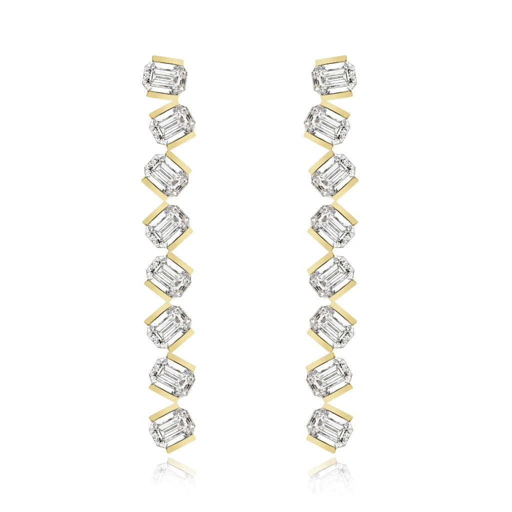 Tilted Emerald Cut Diamond Drop Earrings