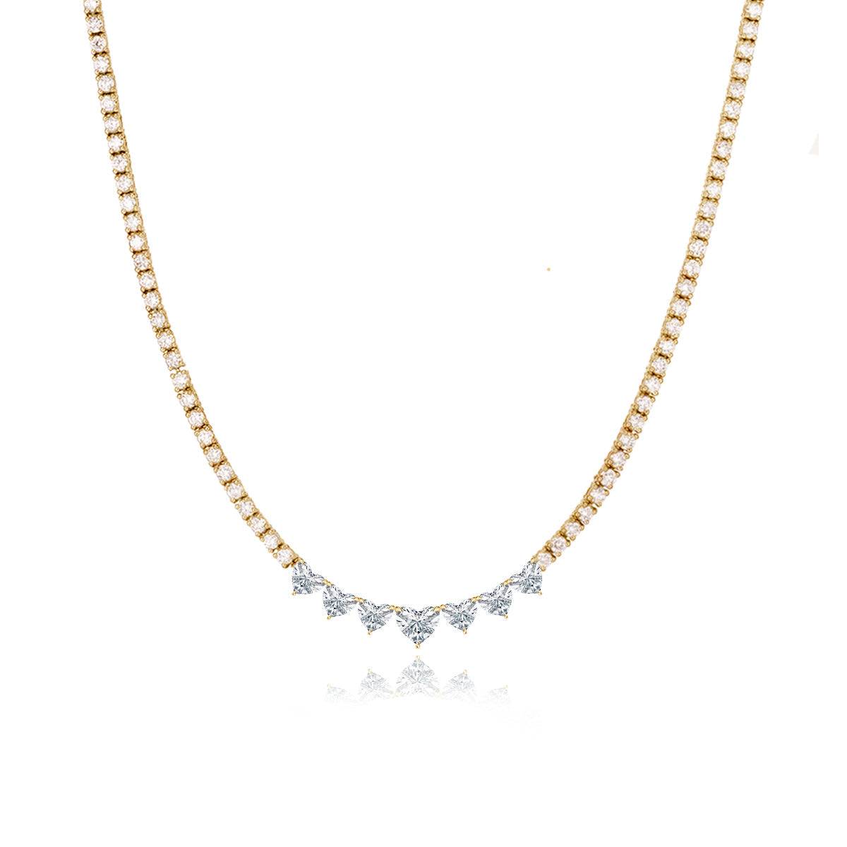 Seven Center Heart Diamonds Tennis Necklace