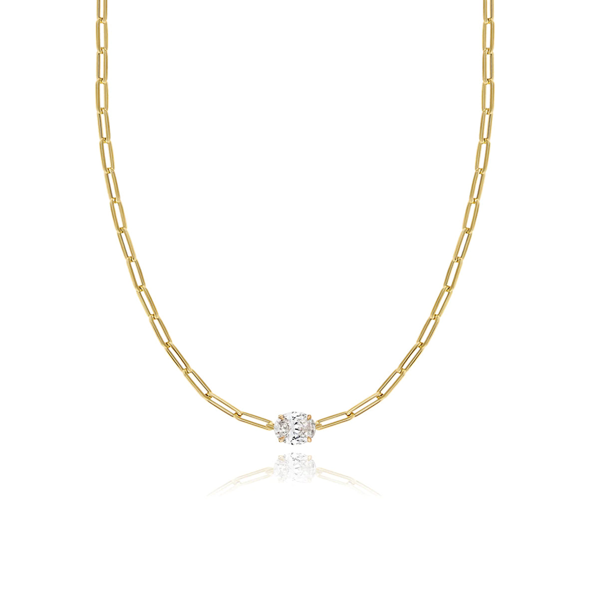 Solitaire Diamond Paperclip Necklace