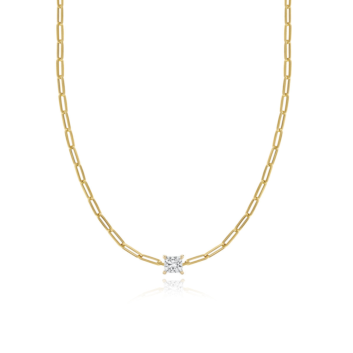 Solitaire Diamond Paperclip Necklace