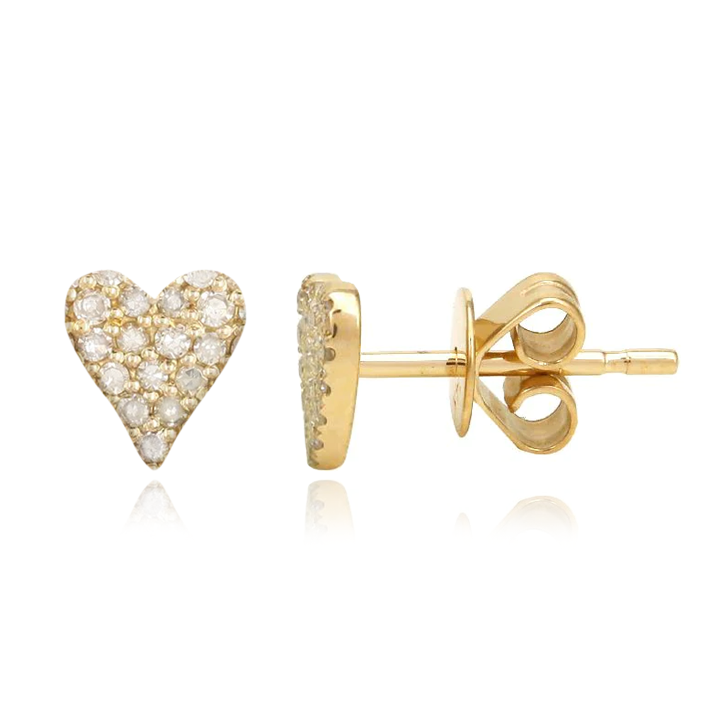 Modern Small Pave Heart Studs