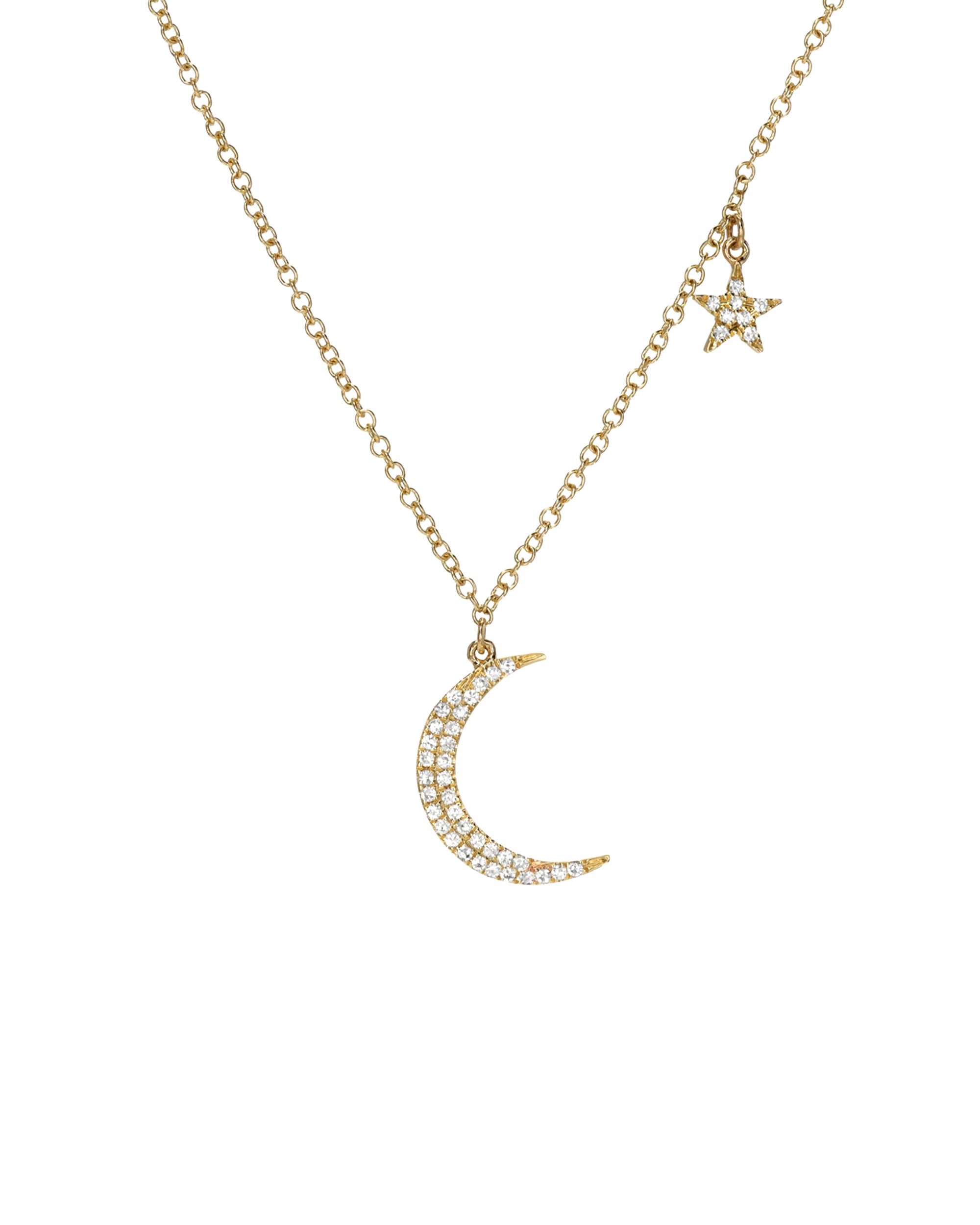 Pave Diamond Moon and Star Necklace