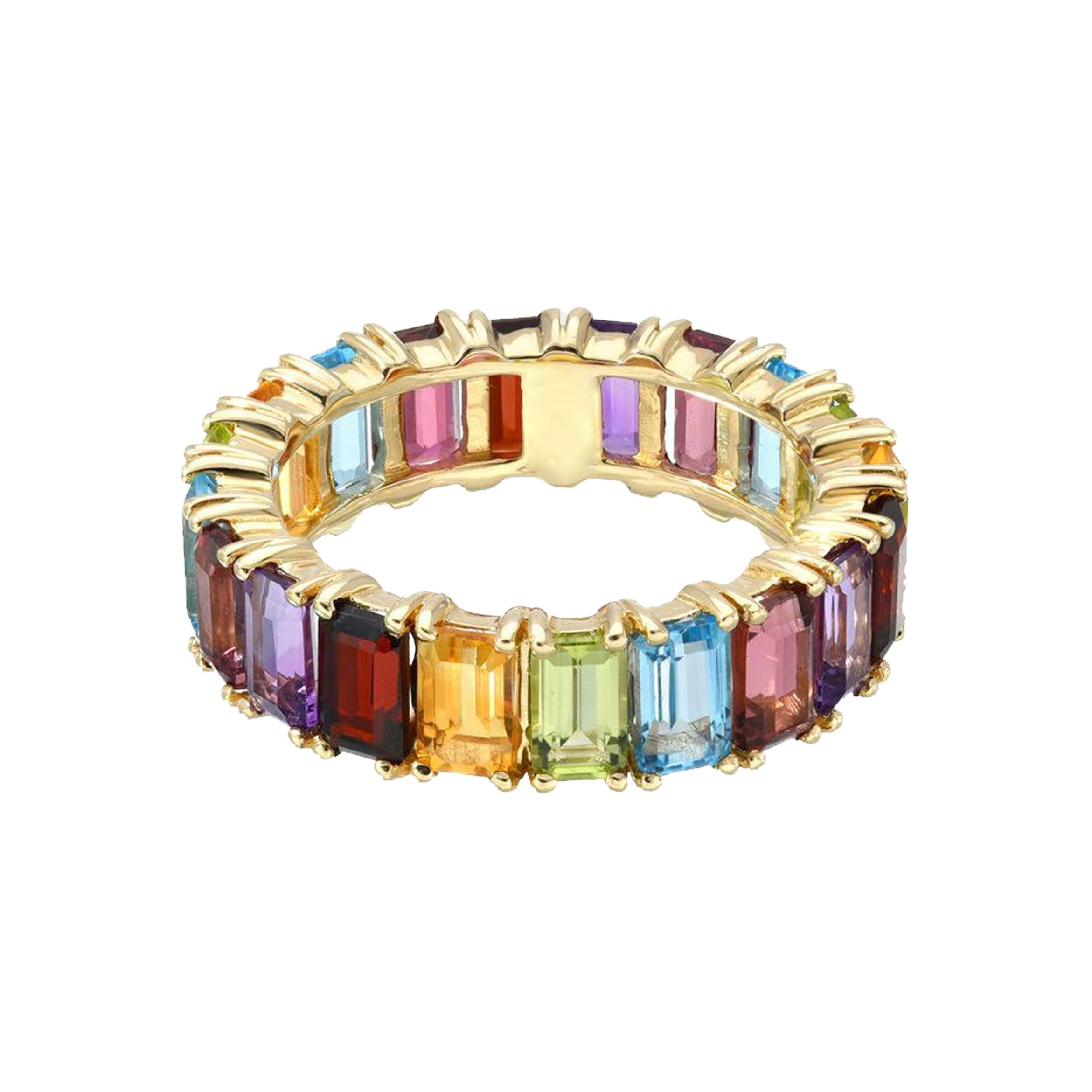 Rainbow Eternity Emerald Cut Ring