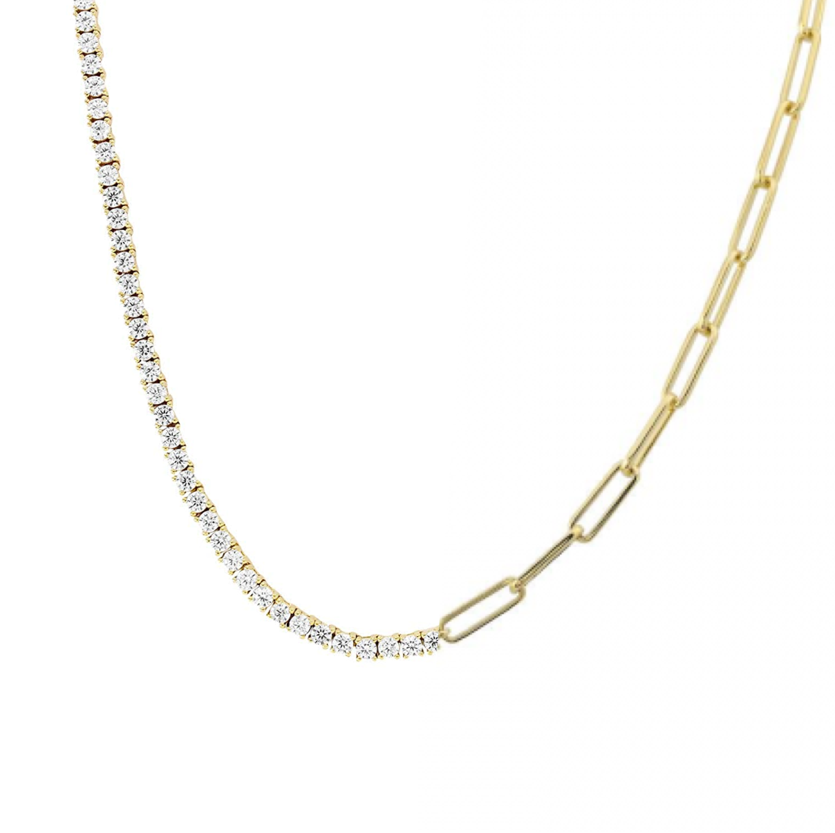 Half and Half Diamond Paperclip Necklace