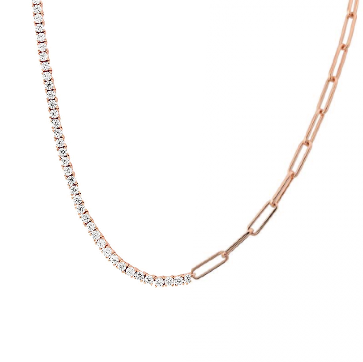 Half and Half Diamond Paperclip Necklace