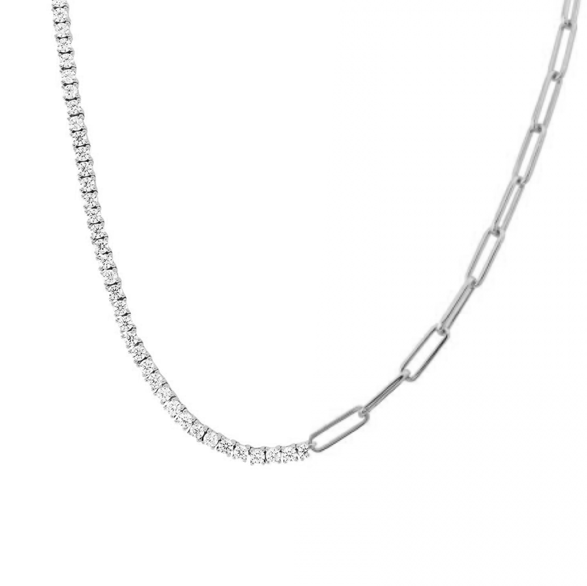 Half and Half Diamond Paperclip Necklace