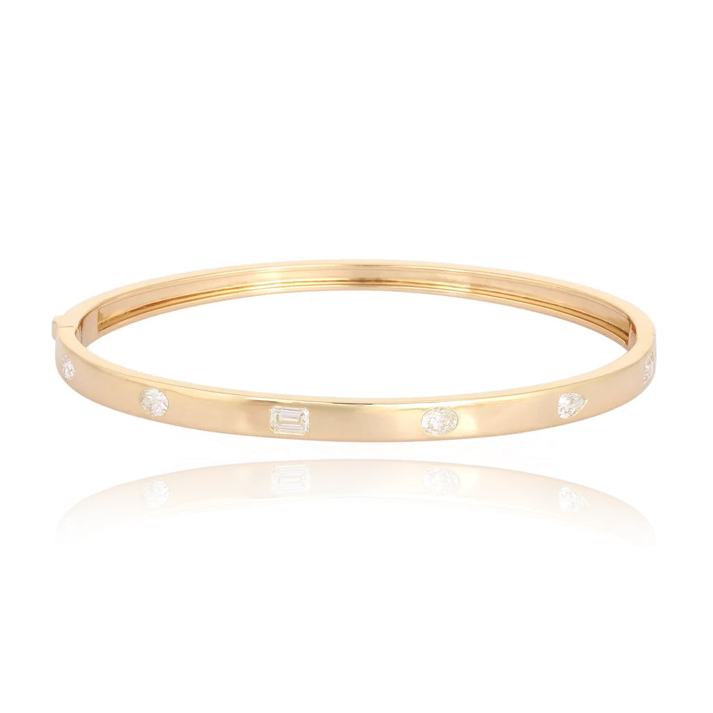 Slim Multi Shape Inlay Diamonds Bangle