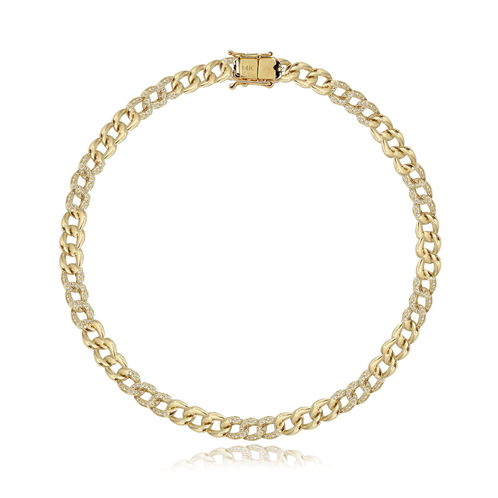 Small Segment Diamond Cuban Chain Bracelet