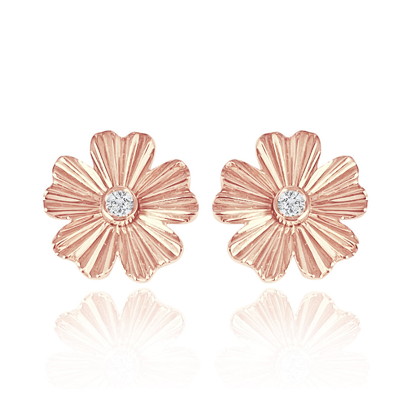 Striped Flower Center Diamond Earrings