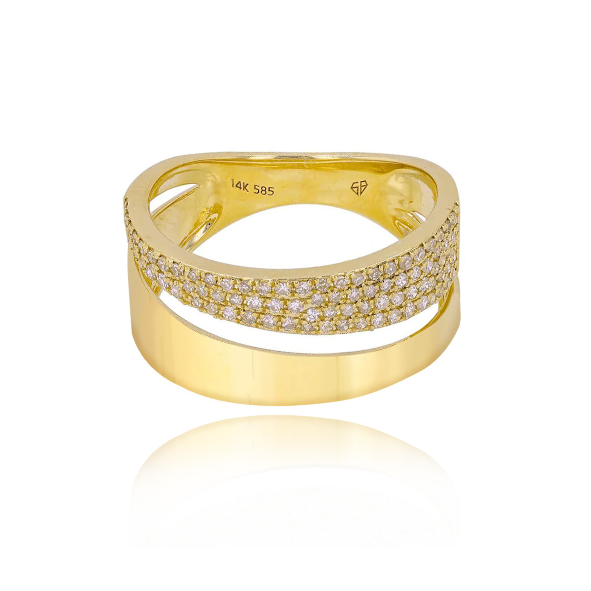 Thick Half Gold Half Pave Cutout Ring