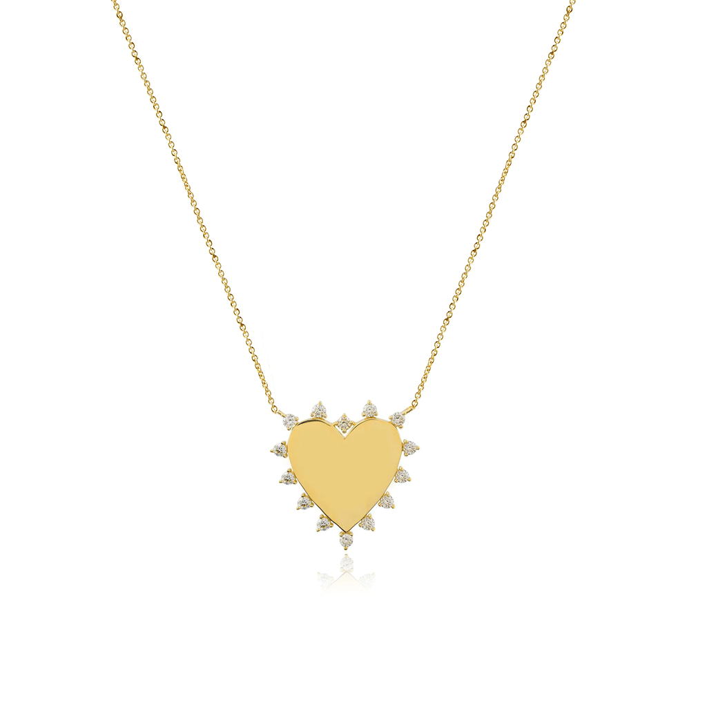 Three Prong Diamonds Gold Heart Necklace