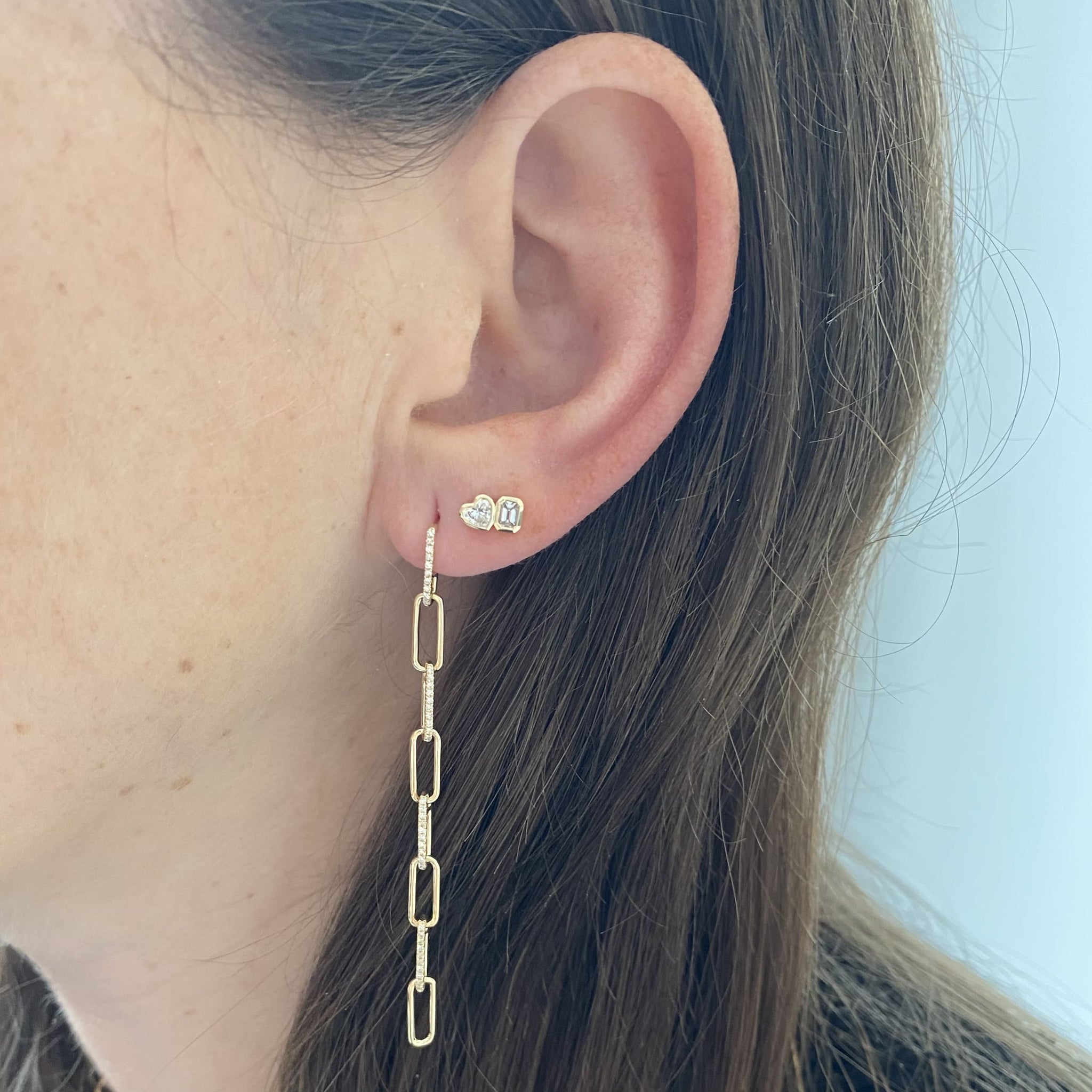 Large Drop Diamond Paperclip Earrings