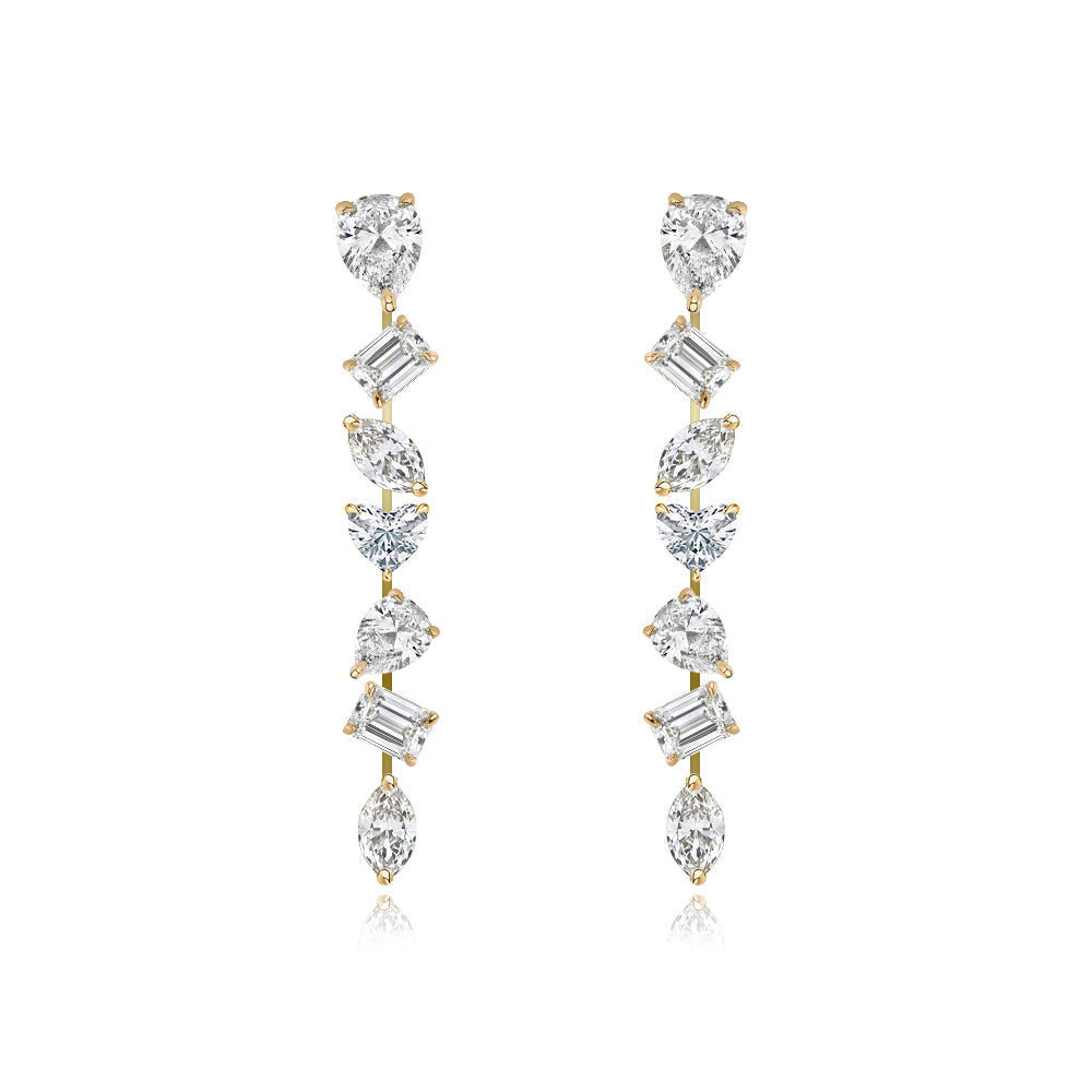 Seven Multi Shape Diamonds Drop Earrings